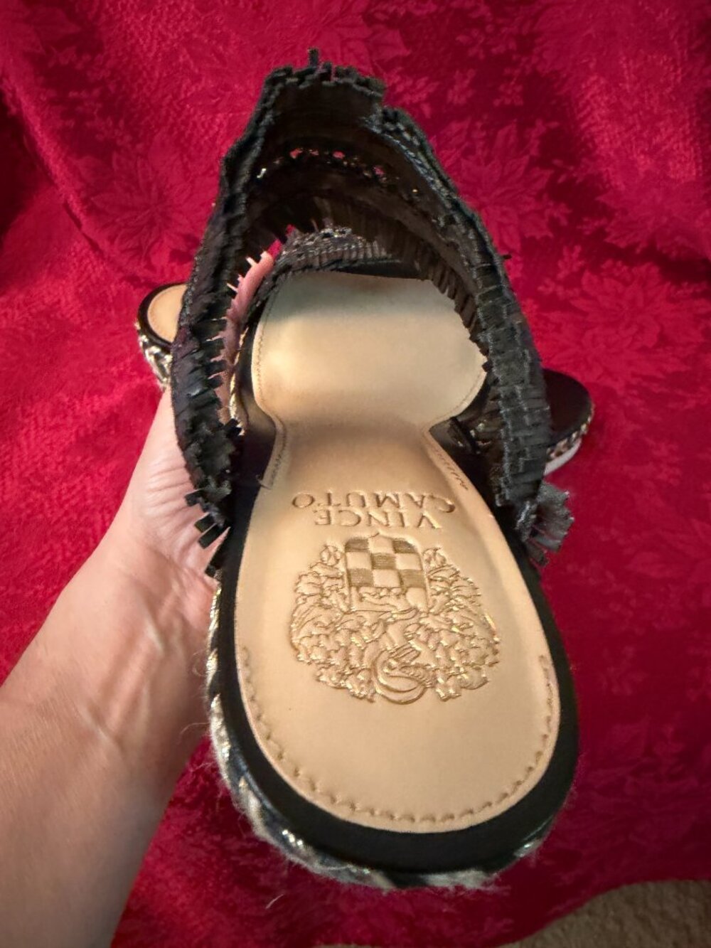 Vince Camuto Brittnuh Black Espadrille Wedge Slip on Platform Sandals Sz 9.5 - Picture 8 of 15